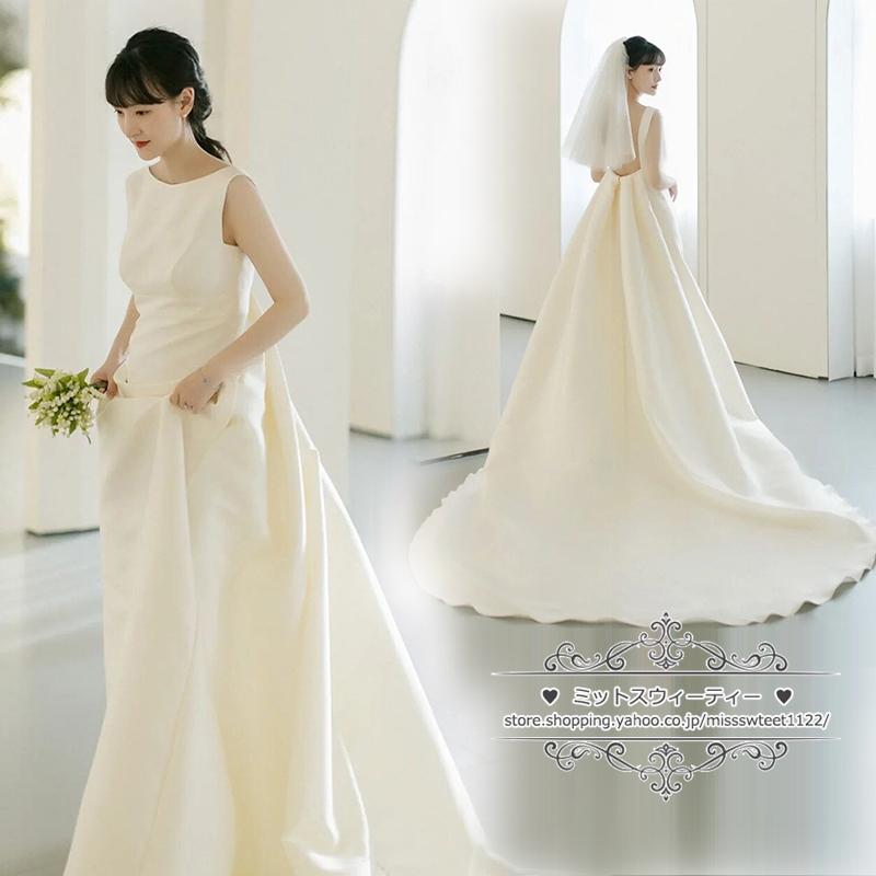 ウェディングドレス 二次会 結婚式 オフホワイト サテン Aライン ウェディングドレス 二次会 結婚式 オフホワイト サテン Aライン