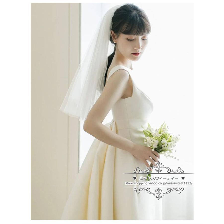 ウェディングドレス 二次会 結婚式 オフホワイト サテン Aライン ウェディングドレス 二次会 結婚式 オフホワイト サテン Aライン