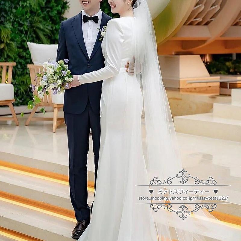 ウェディングドレス 二次会 結婚式 ブライダル サテン 長袖 ウェディングドレス 二次会 結婚式 ブライダル サテン 長袖