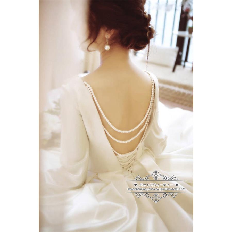 ウェディングドレス 二次会 結婚式 ブライダル サテン 長袖 V ウェディングドレス 二次会 結婚式 ブライダル サテン 長袖 V