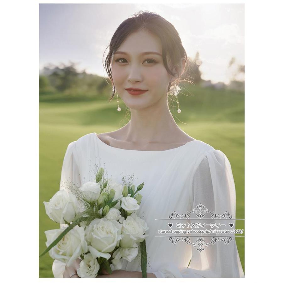 ウェディングドレス 二次会 結婚式 長袖 腕カバー トレーン ホワイト