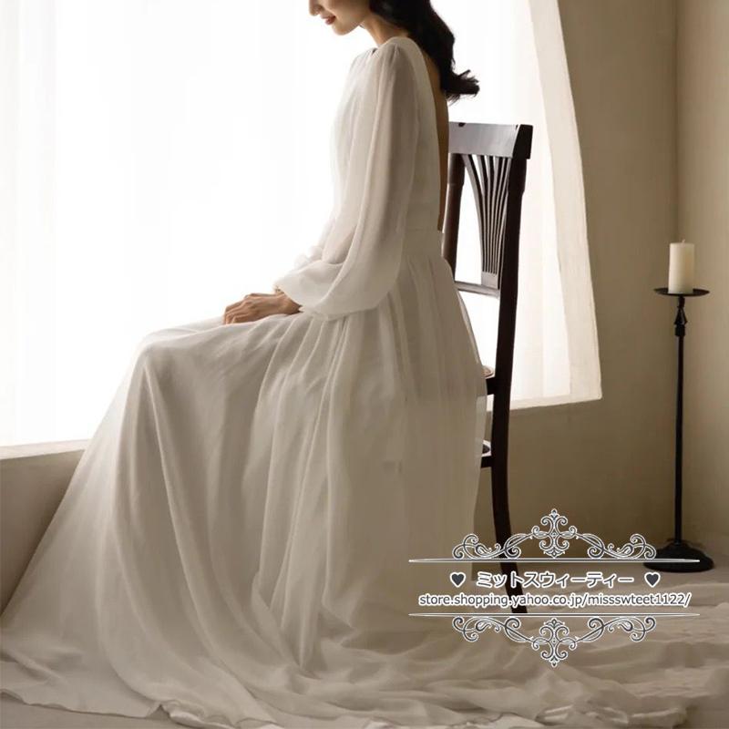 ウェディングドレス 二次会 結婚式 長袖 腕カバー トレーン ホワイト