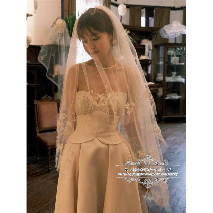 ウェディングドレス 二次会 結婚式 ブライダル 前短後長ドレス サテン ベアトップ ビスチェ 前撮り 海外挙式 花嫁 リゾートウェディング ウエディングドレス_15