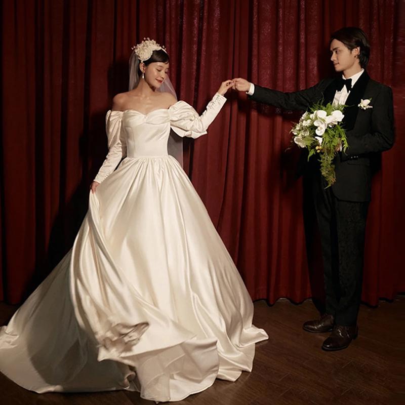 ウェディングドレス 二次会 結婚式 ブライダル ロングドレス サテン 