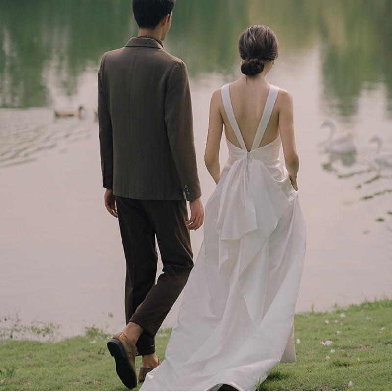 0円 人気商品ランキング ウェディングドレス 二次会 結婚式 ブライダル ロングドレス サテン 前撮り 海外挙式 花嫁 リゾートウェディング バックリボン ガーデンウエディングドレス