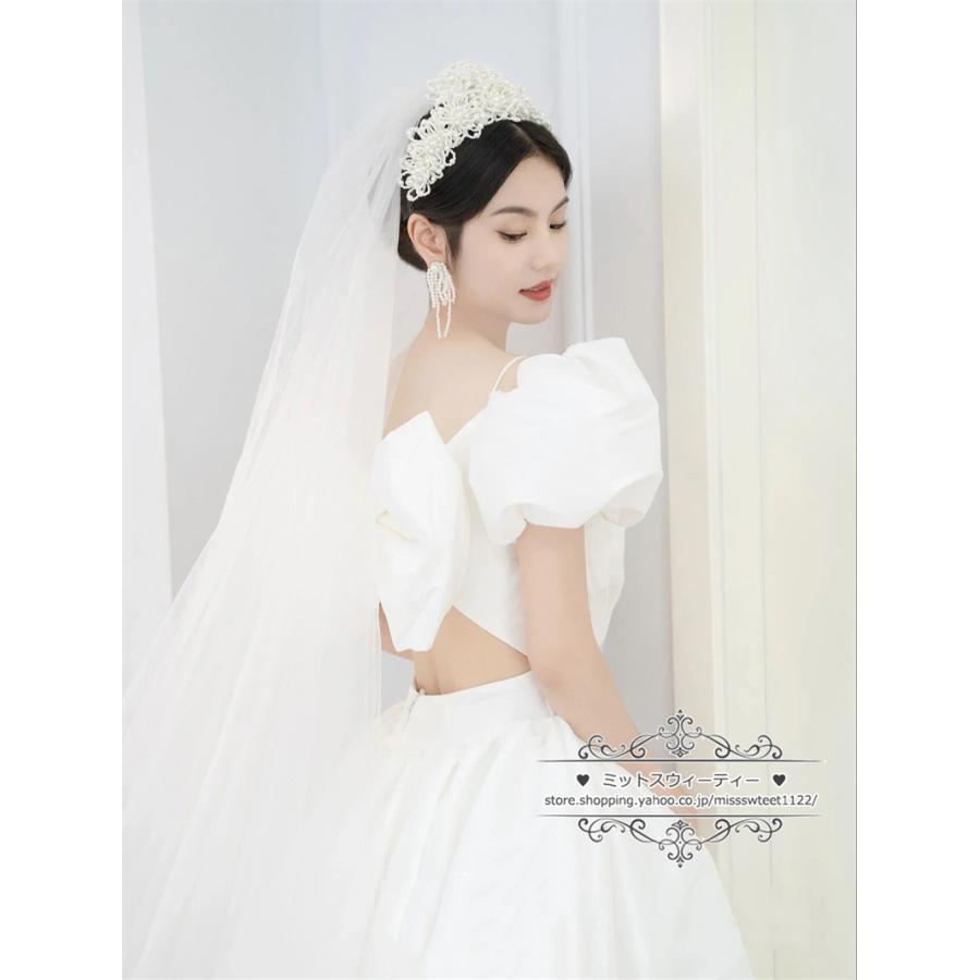 ウェディングドレス パフスリーブ 二次会 花嫁 プリンセス 白 挙式 パーティードレス 披露宴 ブライダル 結婚式 ロングドレス 演奏会 可愛い ハネムーンフォト ウェディングドレス 二次会 結婚式 ブライダル ロングドレス