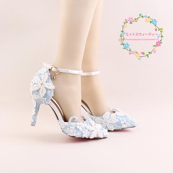 ウエディングシューズ ハイヒール 結婚式 ピンヒール ポインテッドトゥ パンプス 安い ブライダル 二次会 レディース パーティー レース ストラップ 花 |  | 01