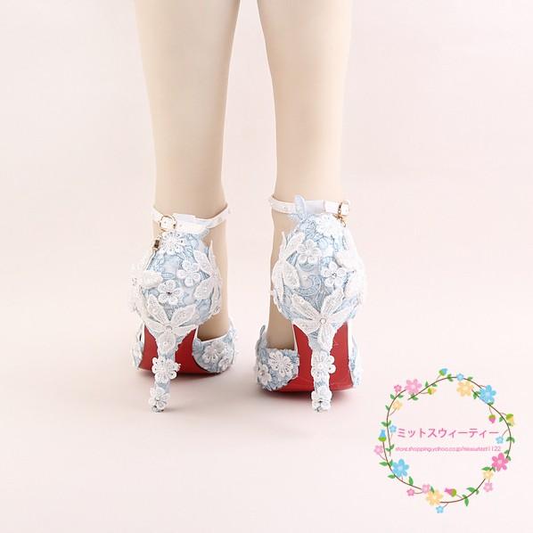 ウエディングシューズ ハイヒール 結婚式 ピンヒール ポインテッドトゥ パンプス 安い ブライダル 二次会 レディース パーティー レース ストラップ 花 |  | 03