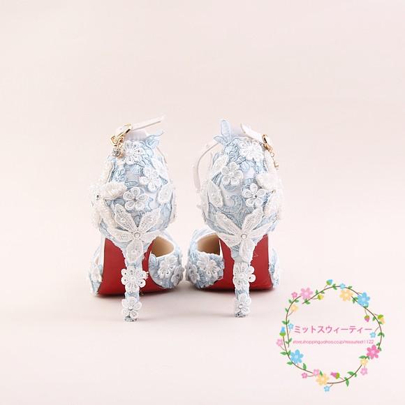 ウエディングシューズ ハイヒール 結婚式 ピンヒール ポインテッドトゥ パンプス 安い ブライダル 二次会 レディース パーティー レース ストラップ 花 |  | 07