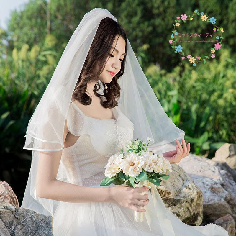 大放出セール ウエディングベール コーム付き 2段 ウェディングフォト 結婚式 ウェディング ウェディング ベール 2段ベール コーム付きでヘアーメイクしやすい2段ベール リゾートウェディング ウエディング アイテム7713