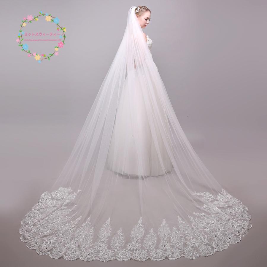 ロングウェディングベール　3m ホワイト レース missswteet1122_km613