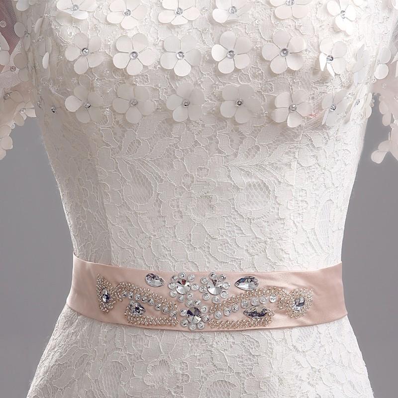 ウエディングドレス マーメイドライン 花嫁 マーメイドドレス 半袖 安い ロングドレス 結婚式 ブライダル ウェディングドレス 二次会 白 サッシュベルト_3