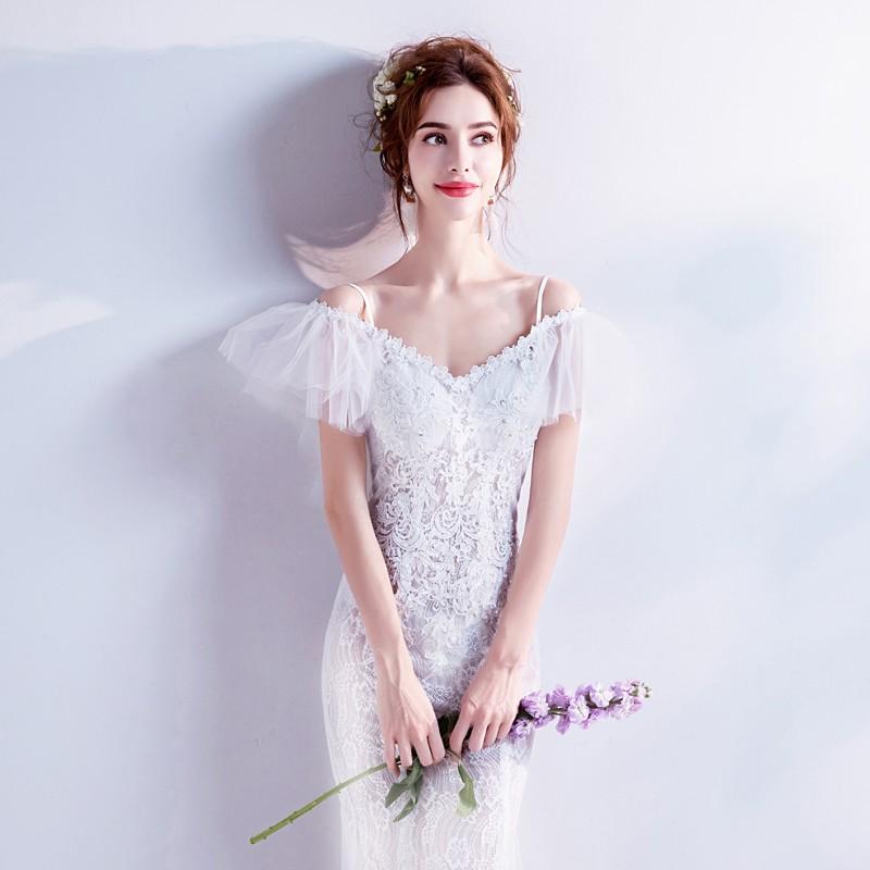 ウェディングドレス 結婚式 マーメイドライン 花嫁 ウエディングドレス 安い 半袖 ロングドレス マーメイドドレス 二次会 ブライダル 披露宴 白 大きいサイズ_4