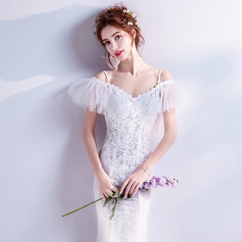ウェディングドレス 結婚式 マーメイドライン 花嫁 ウエディングドレス 安い 半袖 ロングドレス マーメイドドレス 二次会 ブライダル 披露宴 白 大きいサイズ_5