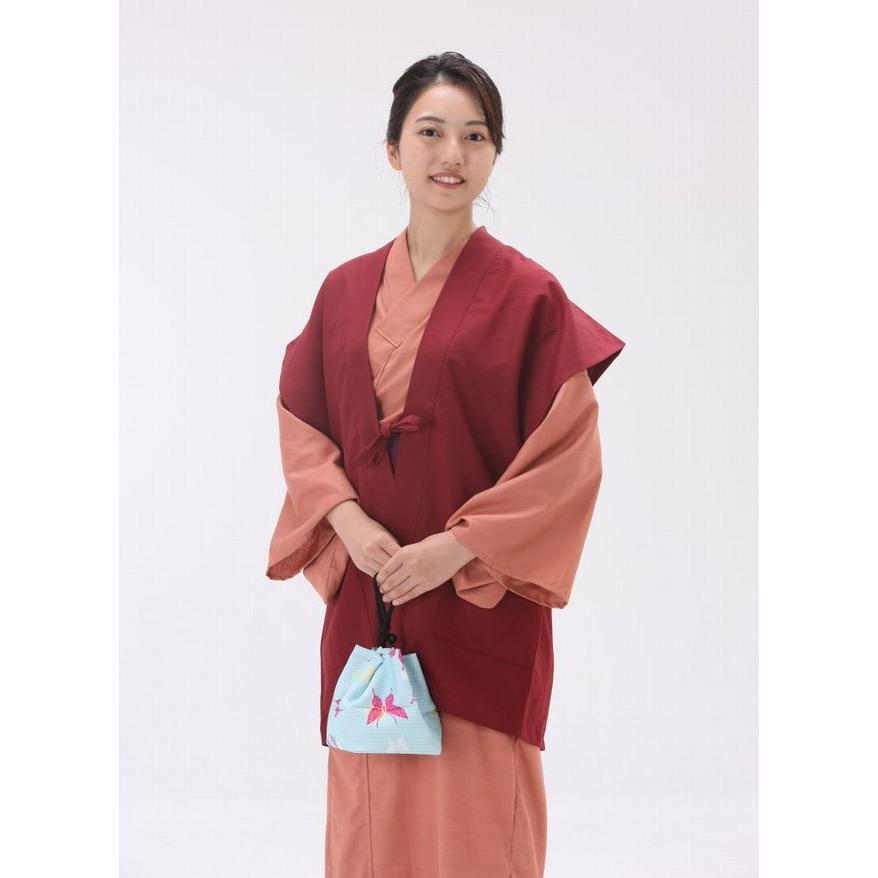 1枚〜】陣羽織 彩りポリエステル生地 羽織（袖なし）【紺 / エンジ