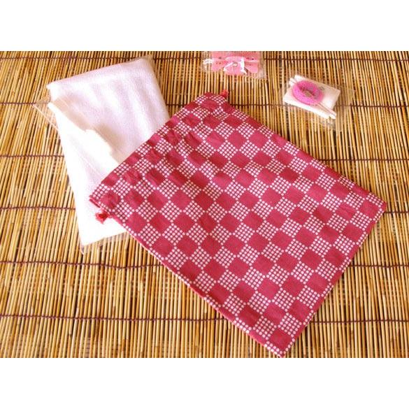 ホテル・旅館アメニティ　和風柄巾着　大　市松柄　赤　500枚ロット