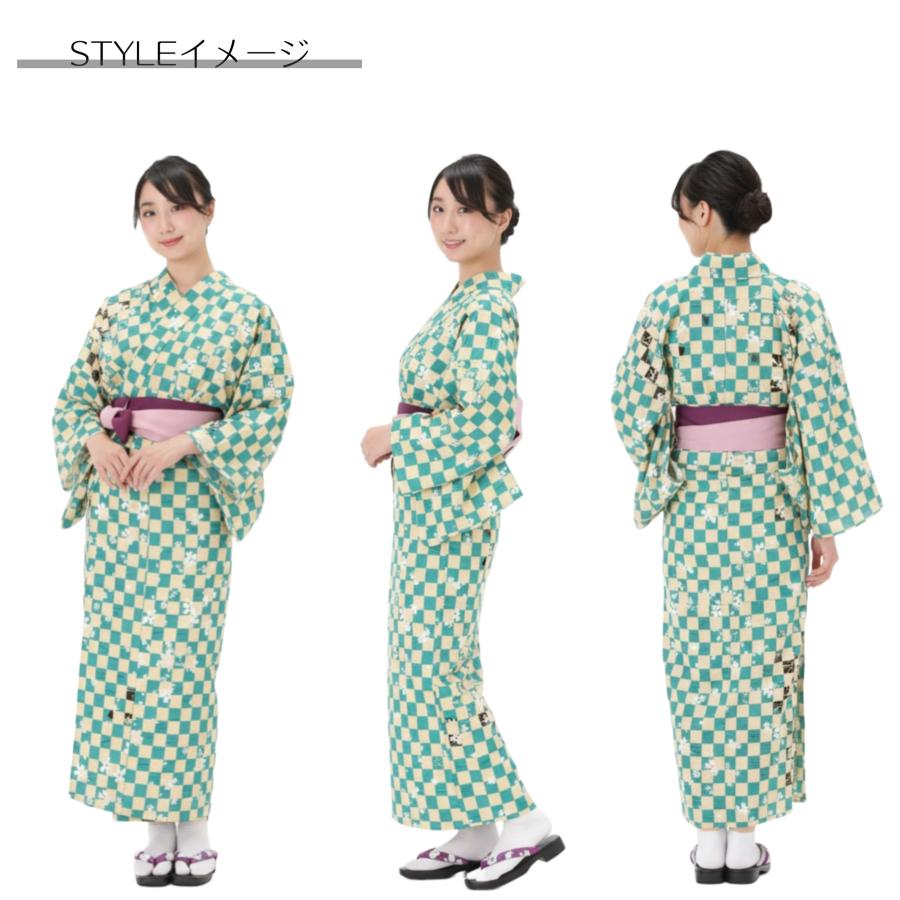 1枚〜】 華物語 桜に市松-D001- 旅館浴衣 帯付きセット 日本製 遠州
