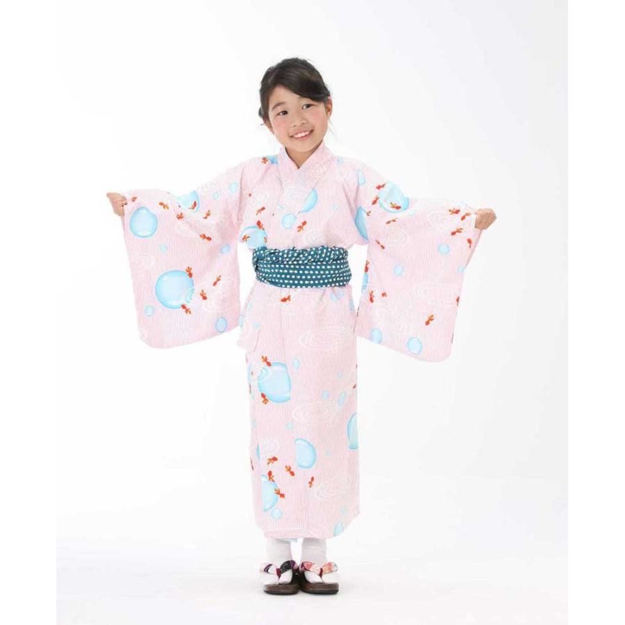 浴衣セット しずくに金魚柄 日本製 子供用旅館浴衣と帯のセット 業務用