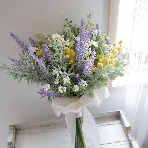 misuzu* 上質リアルなラベンダー＆ハーブのクラッチブーケ ミモザ