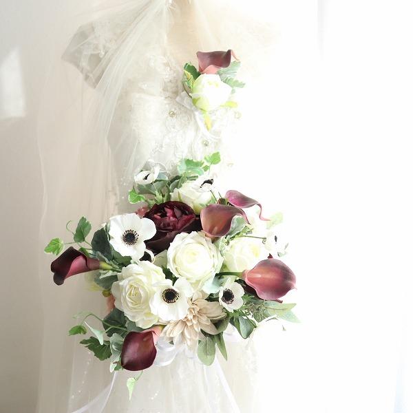 初回SALE【即日発送可能】急な前撮り 上品カラー クラッチブーケ 冬婚  