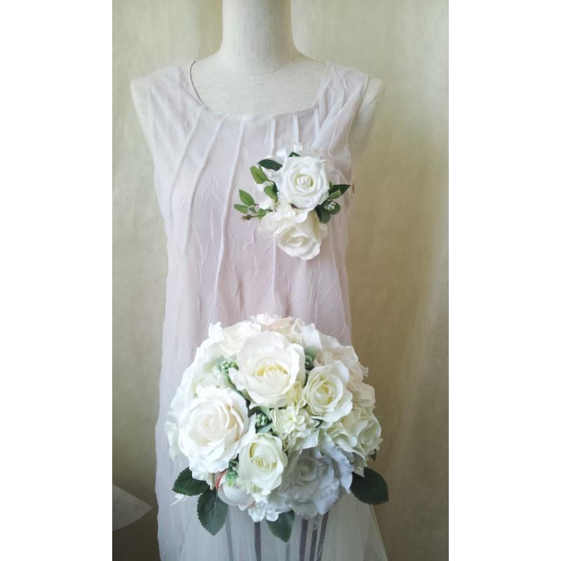 ラウンドブーケブーケ・ブートニアセット ローズ薔薇 リアル 前撮り