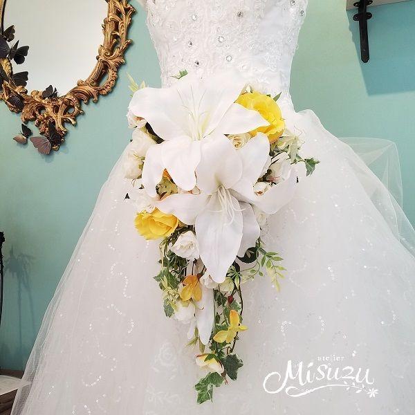 ブーケ・ブトニアセット ホワイト 上質 カサブランカ キャスケード