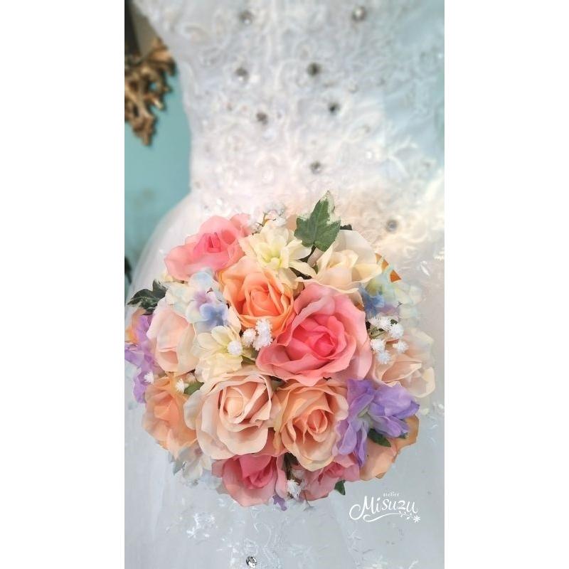 史上最も激安 送料無料ブーケ ブートニアセット ブライダル アートフラワー 造花 ラウンドブーケ ナチュラル ローズ 年最新海外 Www Technet 21 Org