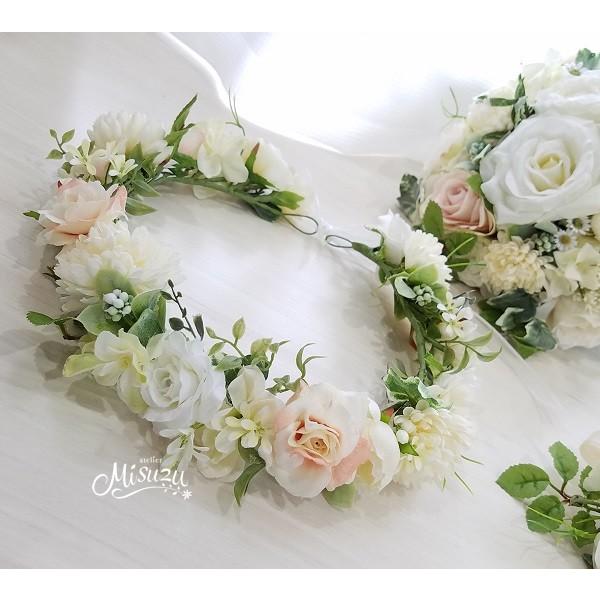 ブーケ ブートニア 花冠の3点セット ブライダル アートフラワー