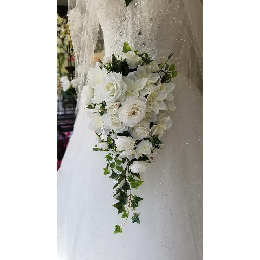 ユーチャリス 薔薇 アーティシャルフラワーブーケブートニア キャスケード