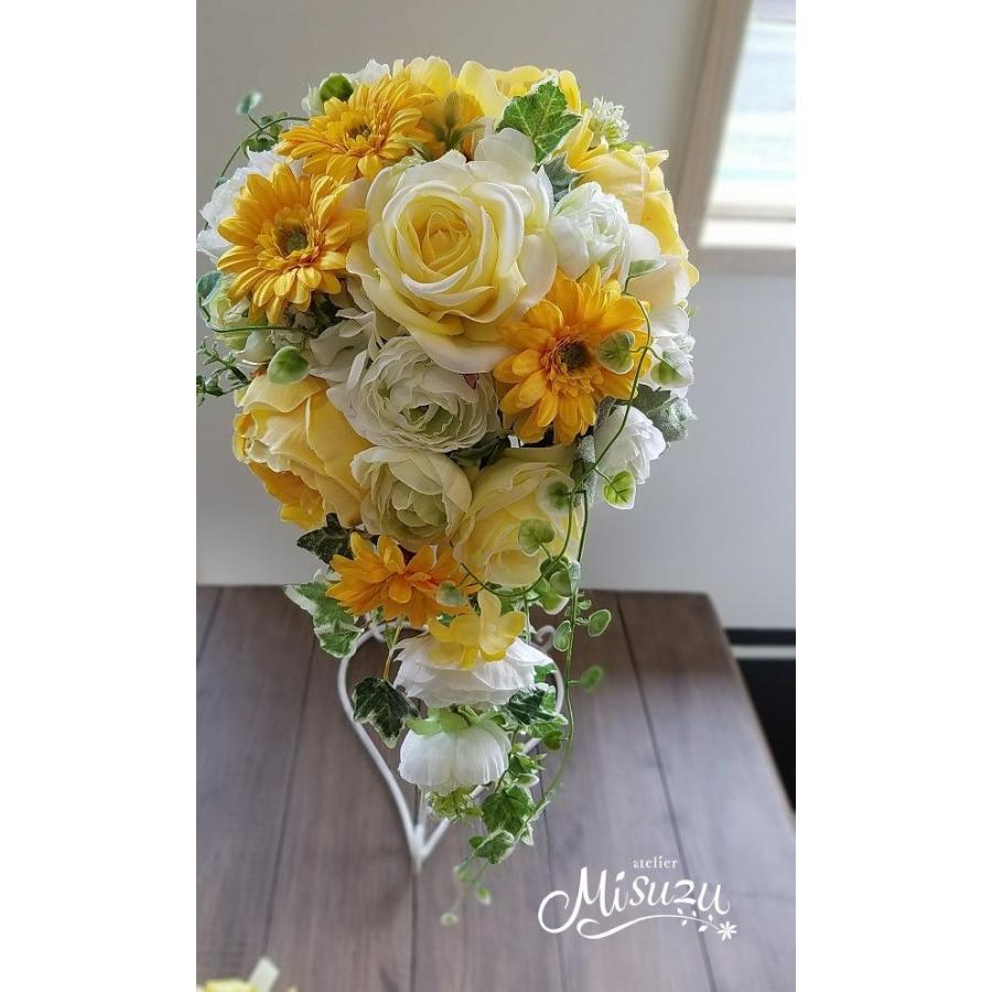 ブーケ・ブートニアセット キャスケード イエロー バラ ガーベラ 前撮り 海外挙式