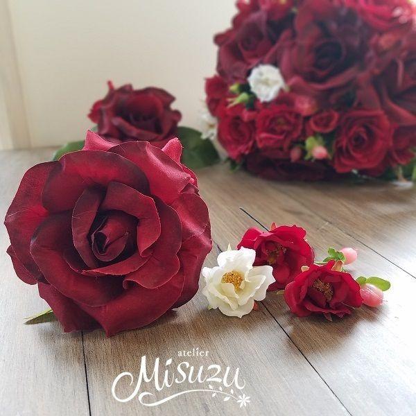 新品　ローズキャスケードブーケ　ブートニアセット　アーティフィシャルフラワー 上質オールドローズのキャスケードブーケ&ブトニアセット(造花