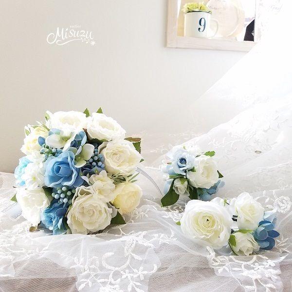 ブーケ・ブートニア・ヘアパーツセット ローズ ホワイト ガーデン