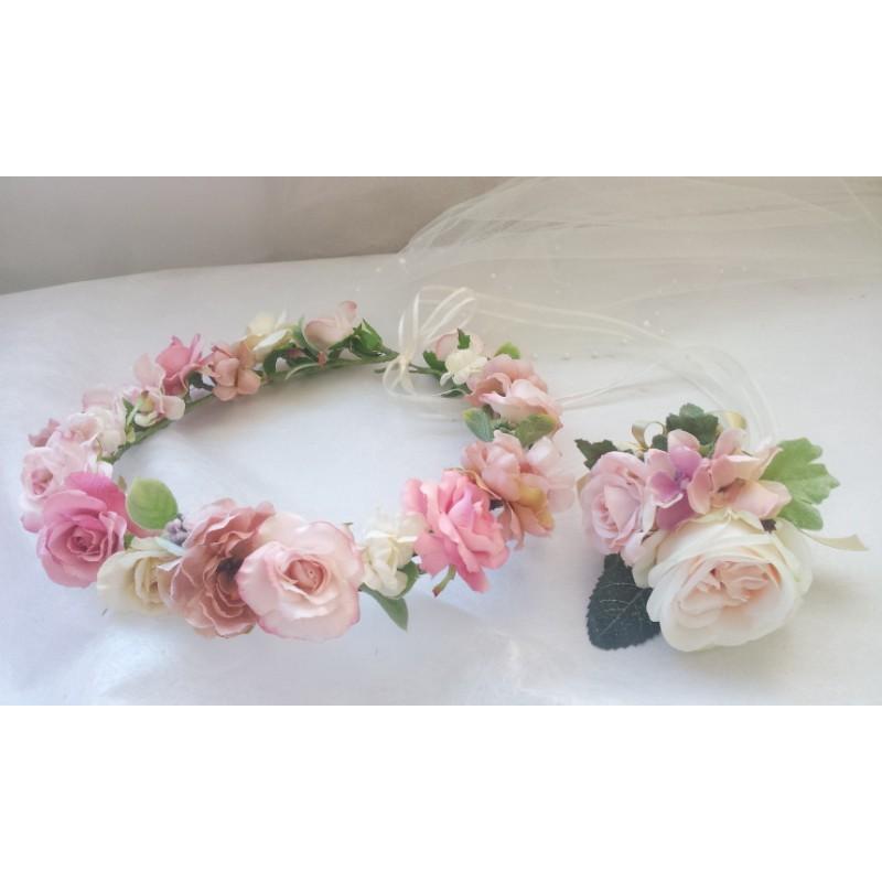 ヘッドドレス 花冠・ブトニアセット ウェディング 造花 夏フェス 髪