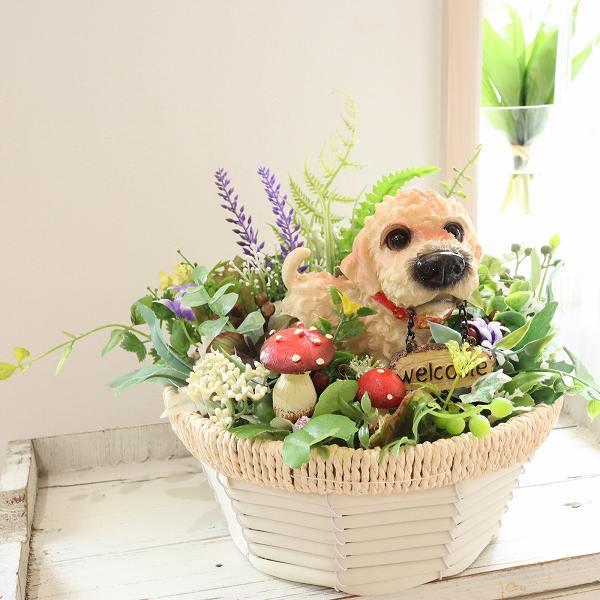 子犬のウェルカムフラワーアレンジ ダックスフンド ギフト 誕生日 先方