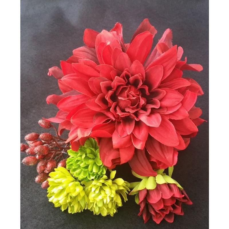 大輪菊 椿 ダリアの髪飾り ヘアアレンジ自在 髪飾り 成人式 水引