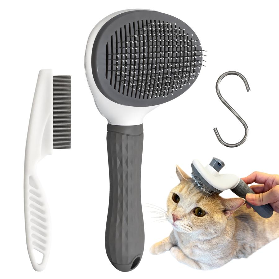 ペット用ブラシ 猫 犬 痛くない 長毛 短毛 ワンプッシュ スリッカー