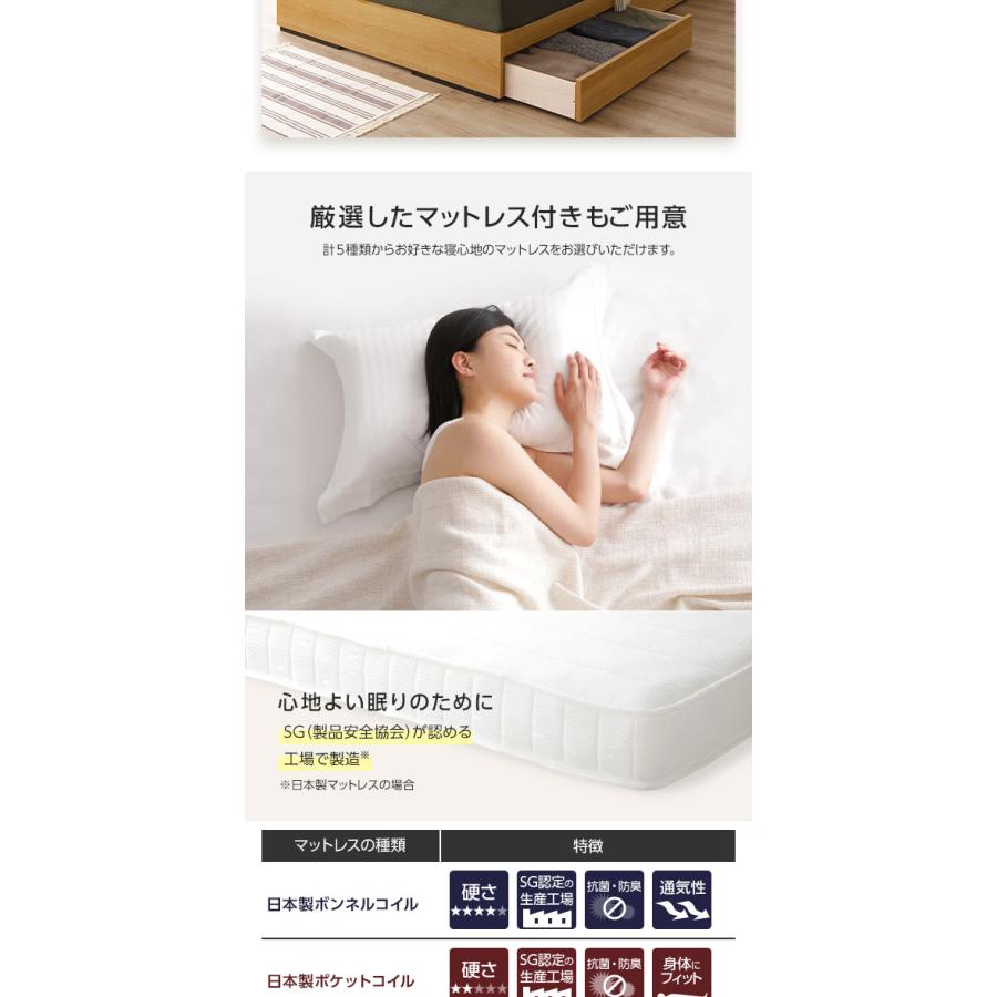 シングル 海外製ポケットコイルマットレス付き 片面仕様 ホワイト 収納付き 照明付き 棚付き コンセント付き 木製 日本製to 【リグレス】