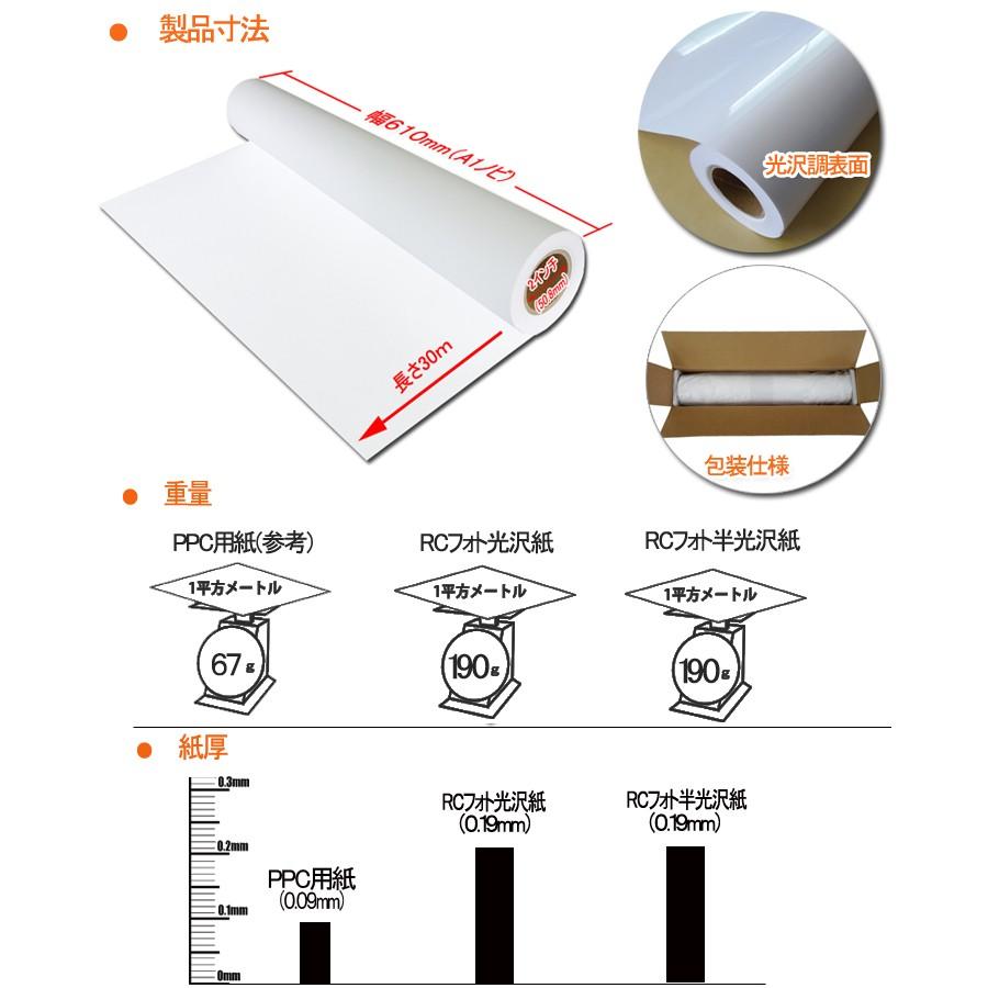 インクジェットロール紙 RCフォト光沢紙 幅610mm（A1ノビ）×長さ30m 厚