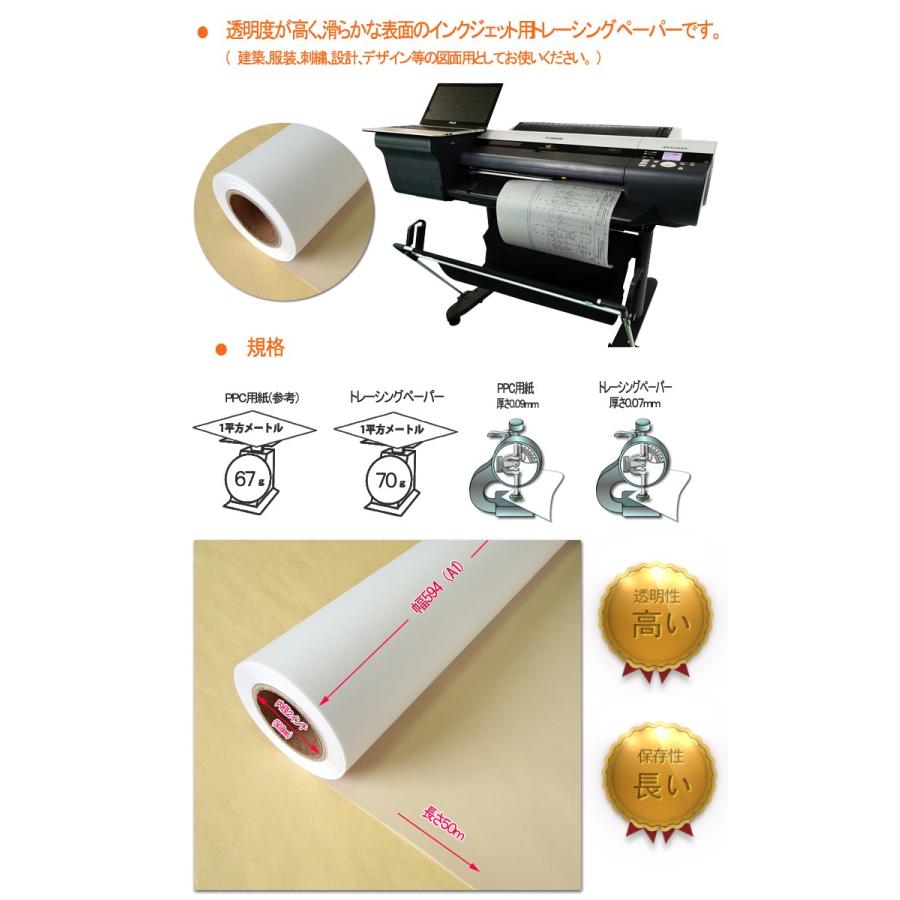 インクジェットロール紙 トレーシングペーパー 幅594mm（A1）×長