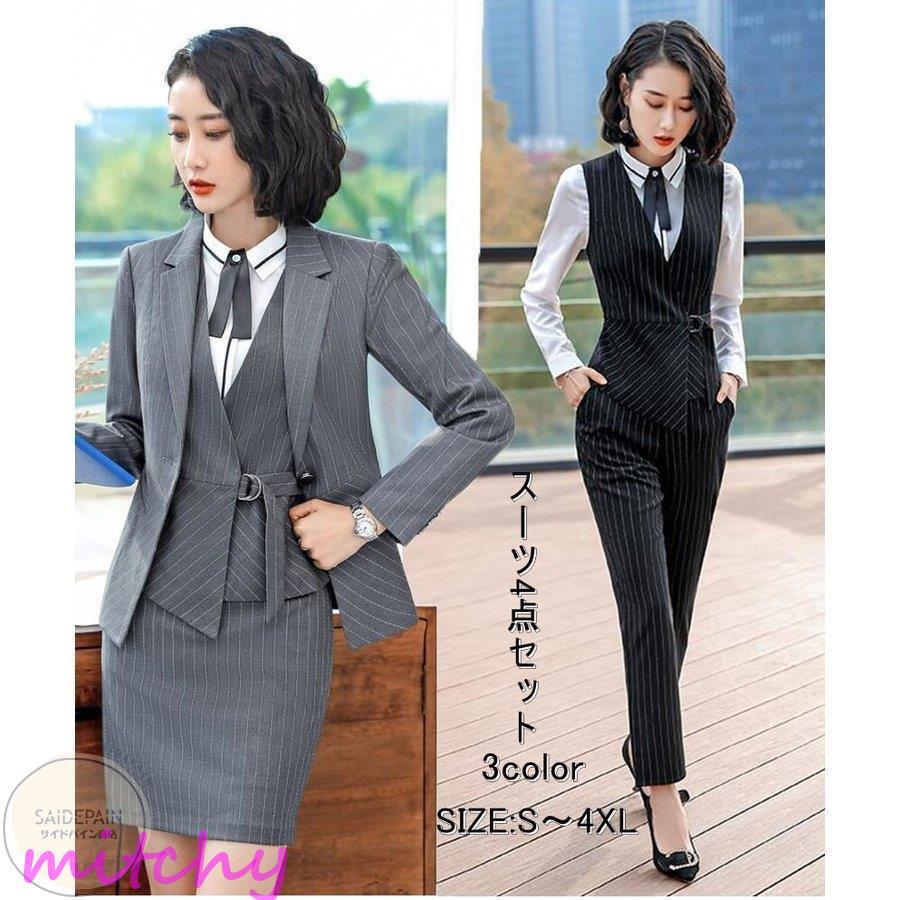 リクルートスーツ ストライプ パンツスーツ レディース4点セット 30代 40代 結婚式 スカートスーツ 大きいサイズ お洒落 発表会 お宮参り 入学式 卒業式 通勤 Ol 卓越