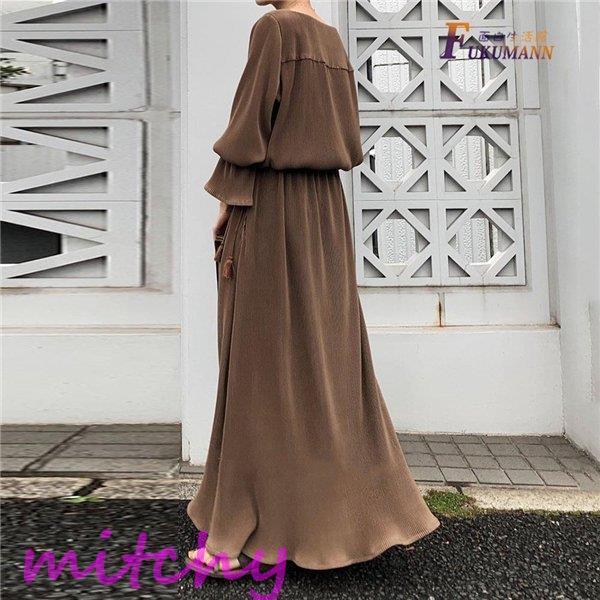 経典 綿 レディース 長袖ワンピース ワンピース マキシ ロングワンピース 春秋 無地 ワンピース カラー 写真通り Panero Shop