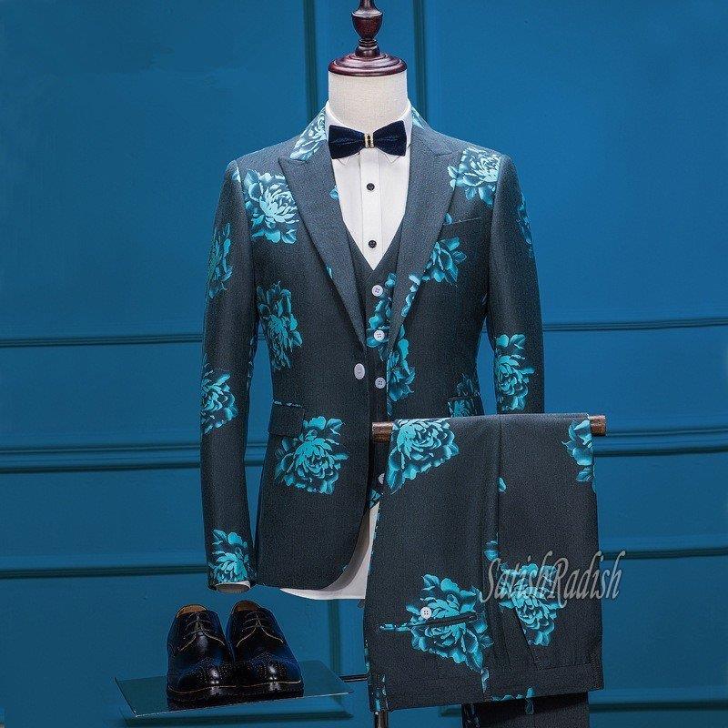 い出のひと時に とびきりのおしゃれを 3ピーススーツ ビジネススーツ 冬 秋 夏 春 通勤 パーティー 結婚式 シンプル フォーマル 花柄プリント スリム メンズベスト付き 3ピーススーツ サイズ L Www Buccella Com