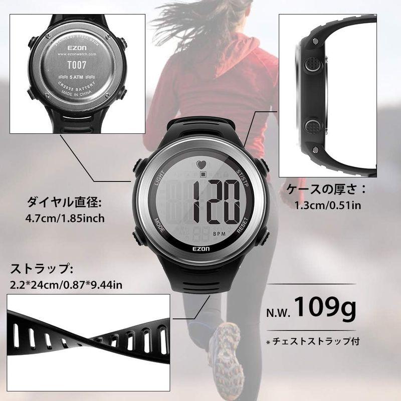 ✨美品✨ EZON ランニングウォッチ スポーツウォッチ 心拍計 IP67防水防塵 1.22インチ大盤面表示 メンズ ブラック (シルバー) 【O1939405506】(10702円)