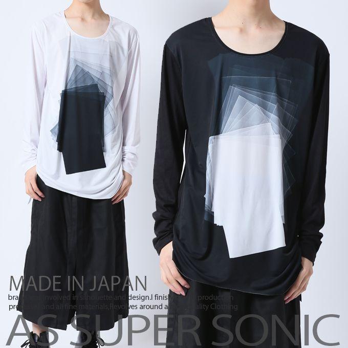 カットソー 長袖 メンズ ロング丈 モード系 アシメ プリント 日本製 メンズファッション ブラック 黒 白 As Super Sonic As Super Sonic Mitezza 通販 Yahoo ショッピング