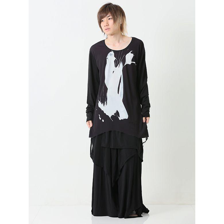 カットソー メンズ ロング丈 モード系 アシメ プリント メンズ