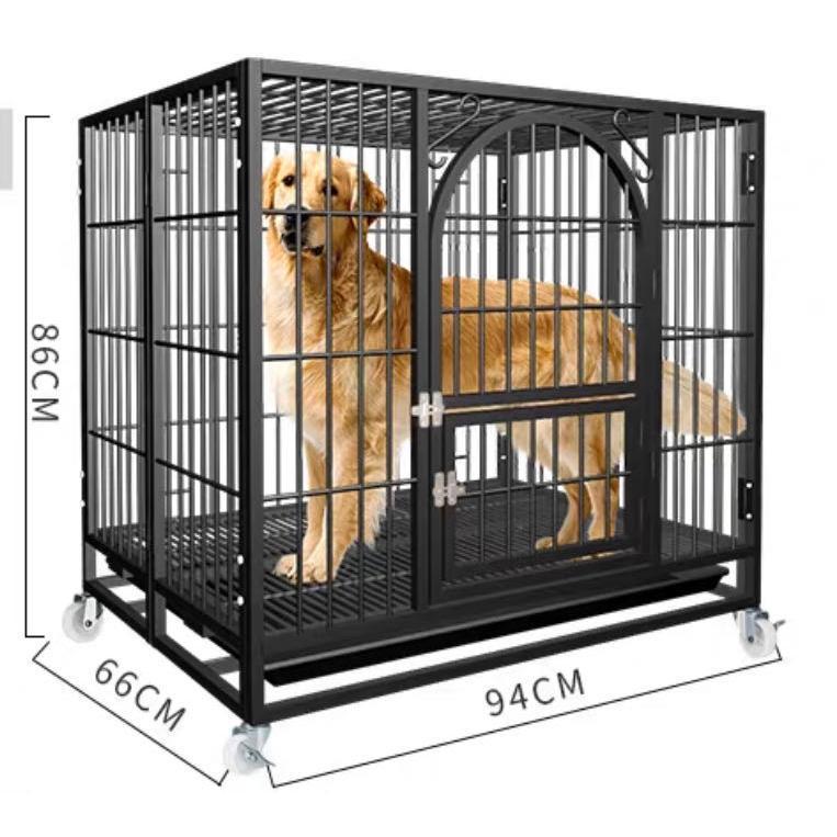 ペットケージ 鉄製 犬檻 犬小屋 ケージ 折りたたみ式 ペットサークル ドッグケージ ペットフェンス 大型 中型犬用 ペット用品 ダブルドア キャスター付き 