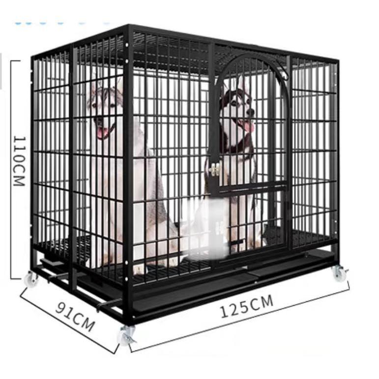 ペットケージ 鉄製 犬檻 犬小屋 ケージ 折りたたみ式 ペットサークル ドッグケージ ペットフェンス 大型 中型犬用 ペット用品 ダブルドア キャスター付き 