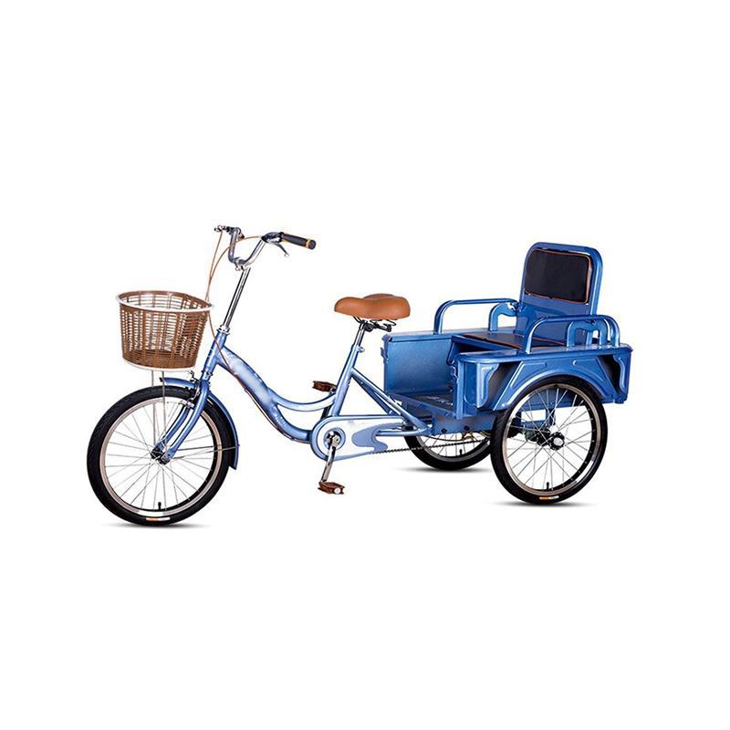 三輪自転車 大人の三輪車 大人の三輪車20in成人自転車高炭素鋼フレーム3輪巡洋艦のバイク、後部座席の快適な自転車のバイクが高齢者に適した(Color:Blue)の画像