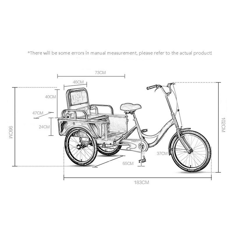 三輪自転車 大人の三輪車 大人の三輪車20in成人自転車高炭素鋼フレーム3輪巡洋艦のバイク、後部座席の快適な自転車のバイクが高齢者に適した(Color:Blue)の画像