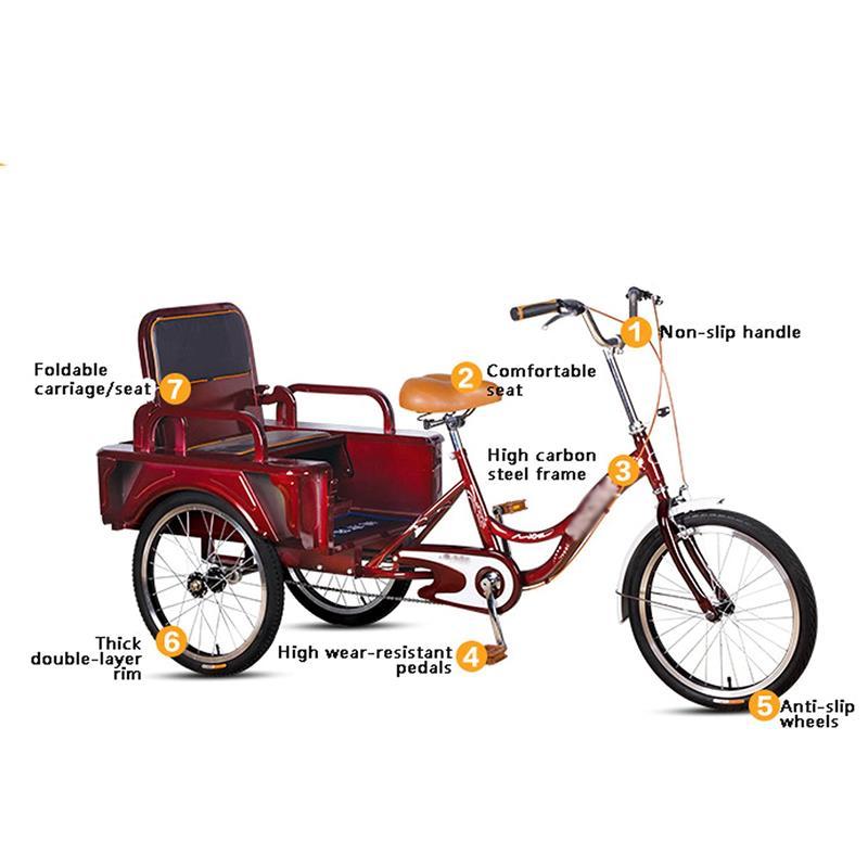 三輪自転車 大人の三輪車 大人の三輪車20in成人自転車高炭素鋼フレーム3輪巡洋艦のバイク、後部座席の快適な自転車のバイクが高齢者に適した(Color:Blue)の画像